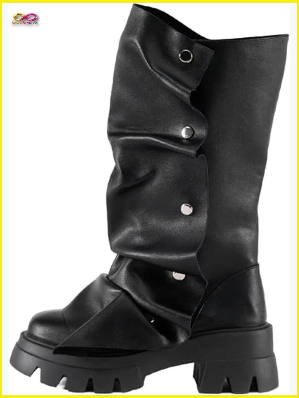 Mid Calf Slouchy Fold Over Boots Block Heel Round Toe Pull On Fashion Boots